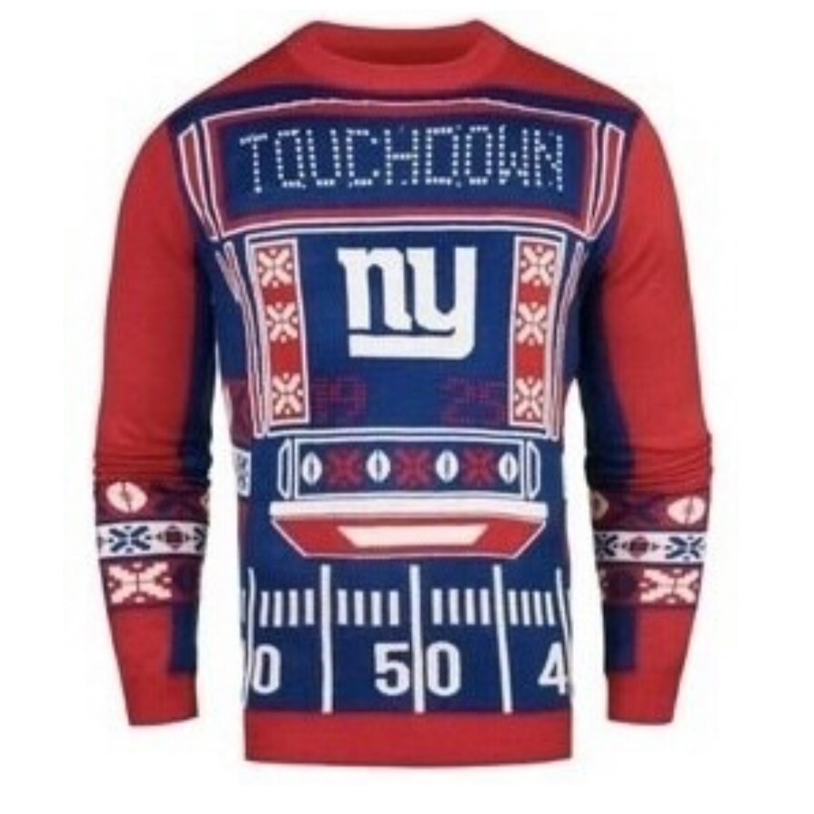 New York Giants Men’s Touchdown Light ‘Em Up Ugly Christmas Sweater, Size: Small