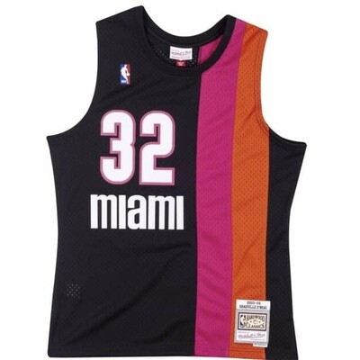 Miami Heat Shaquille O'Neal 2005-06 Men's Black, Pink & Orange Mitchell & Ness Swingman Jersey