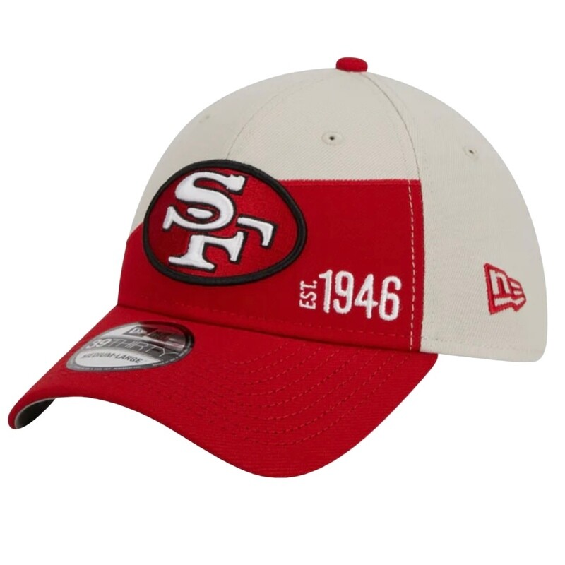 San Francisco 49ers Men’s New Era Stone/Red 2023 Sideline 39THIRTY Flex Hat