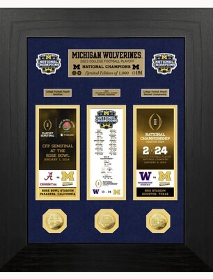Michigan Wolverines 2023 CFP Champions Deluxe Road to Championship Gold Photo Mint