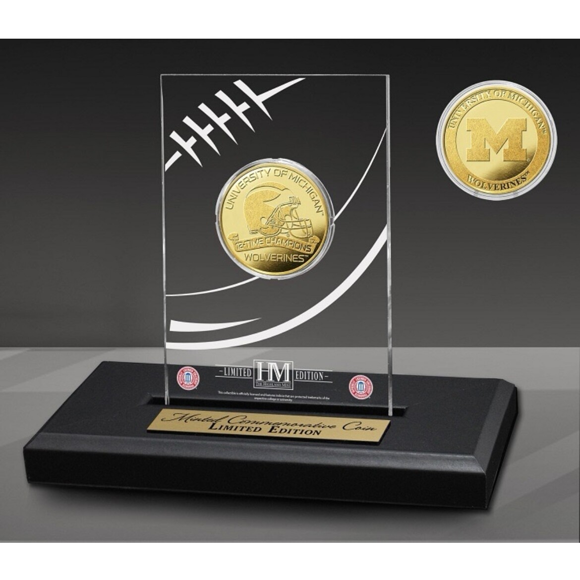 Michigan Wolverines 12-Time National Champions Gold Coin in Acrylic Display