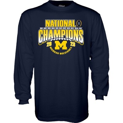 Michigan Wolverines Men's 2023 National Champions Navy Blue Long Sleeve Shirt