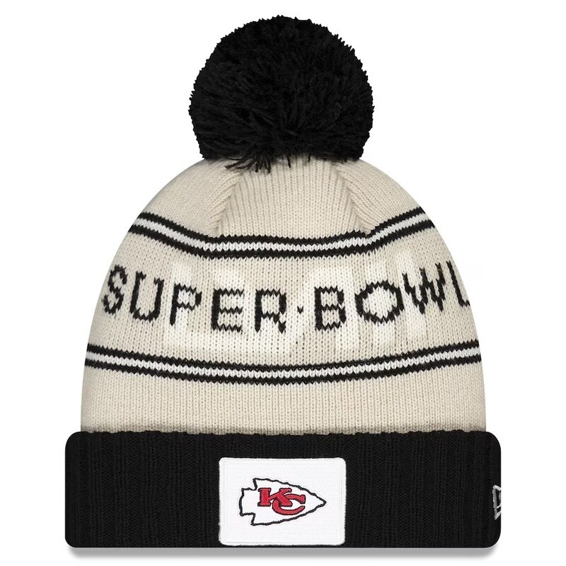 Kansas City Chiefs Men’s New Era Super Bowl LVIII Cream Cuffed Pom Knit Hat