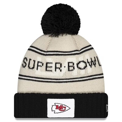 Kansas City Chiefs Men’s New Era Super Bowl LVIII Cream Cuffed Pom Knit Hat