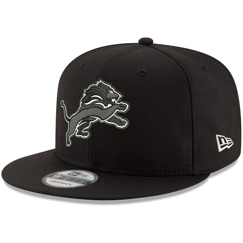 Detroit Lions Men's Black and White New Era 9Fifty Snapback Hat