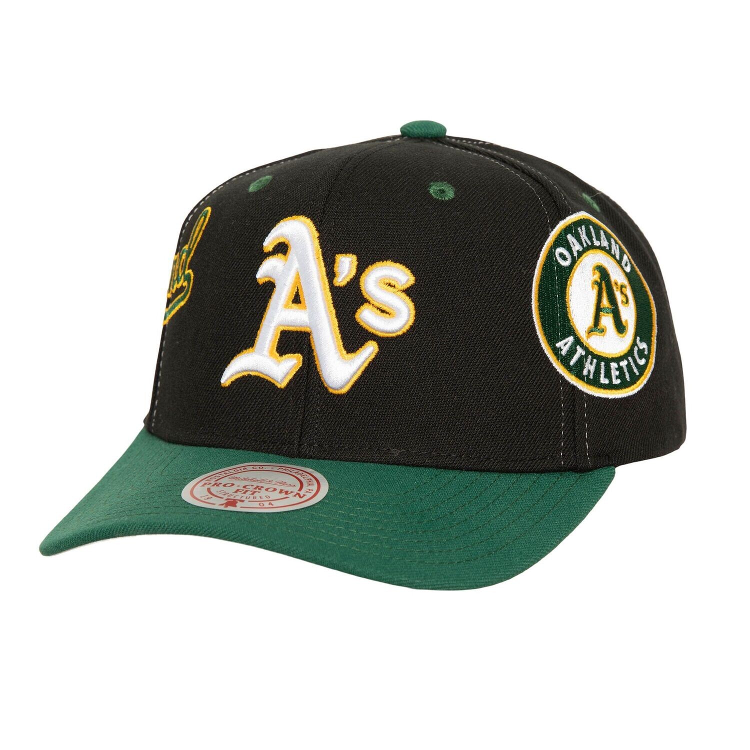 Oakland Athletics Men's Black Overbite Pro Mitchell & Ness Snapback Hat