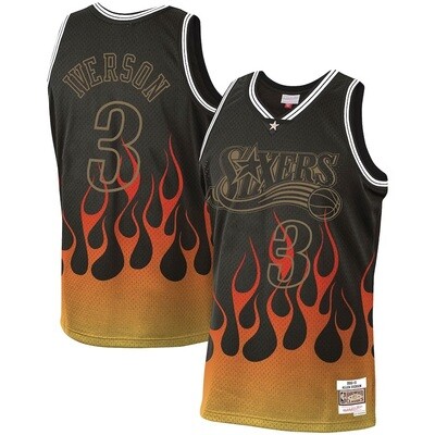 Philadelphia 76ers Allen Iverson 2000-01 Men’s Flames Mitchell & Ness Swingman Jersey