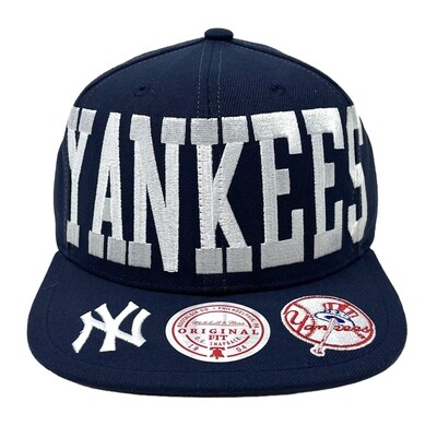 New York Yankees Men's Navy Blue Big Text Mitchell & Ness Snapback Hat New York Yankees Men's Navy Blue Big Text Mitchell & Ness Snapback Hat