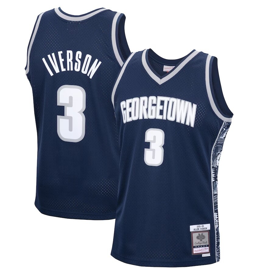 Georgetown Hoyas Allen Iverson 1995-96 Navy Men's Mitchell & Ness College Vault Jersey