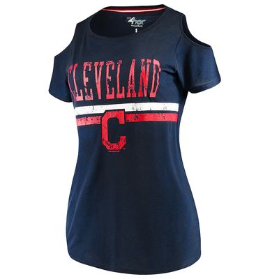 Cleveland Indians G-III 4Her by Carl Banks Women's Clear The Base Cold Shoulder Scoopneck T-Shirt