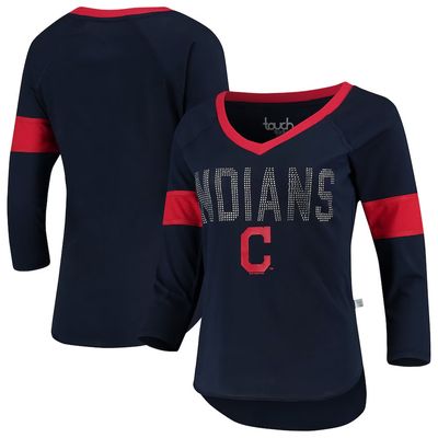Cleveland Indians Women's Navy Touch Ultimate Fan 3/4 Sleeve Raglan V-Neck T-Shirt