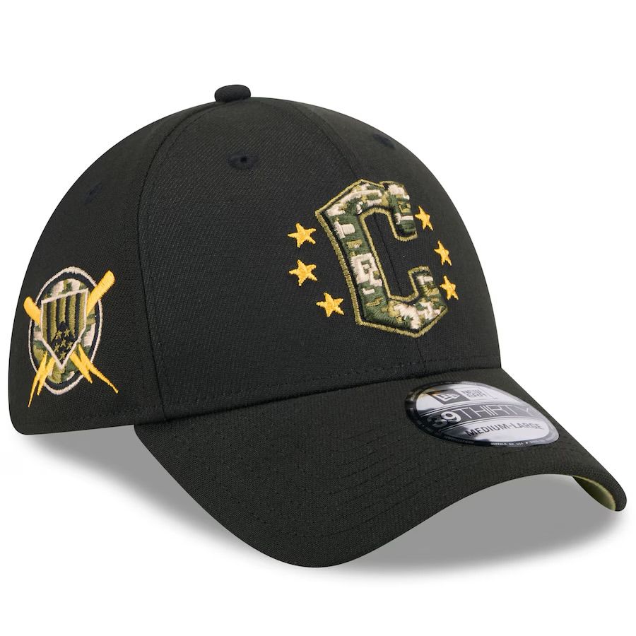 Cleveland Guardians Men's Black 2024 Armed Forces Day New Era 39THIRTY Fitted Flex Hat