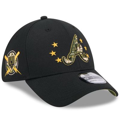 Atlanta Braves Men's Black 2024 Armed Forces Day New Era 39THIRTY Fitted Flex Hat