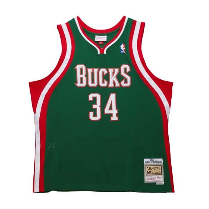 Milwaukee Bucks Giannis Antetokounmpo 2013-14 Green Mitchell & Ness Men’s Swingman Jersey