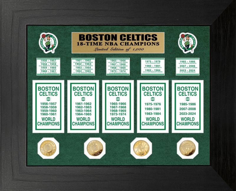Boston Celtics Deluxe 18-Time NBA Champions Banner Collection Gold Coin Photo Mint
