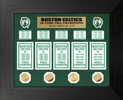 Boston Celtics Deluxe 18-Time NBA Champions Banner Collection Gold Coin Photo Mint