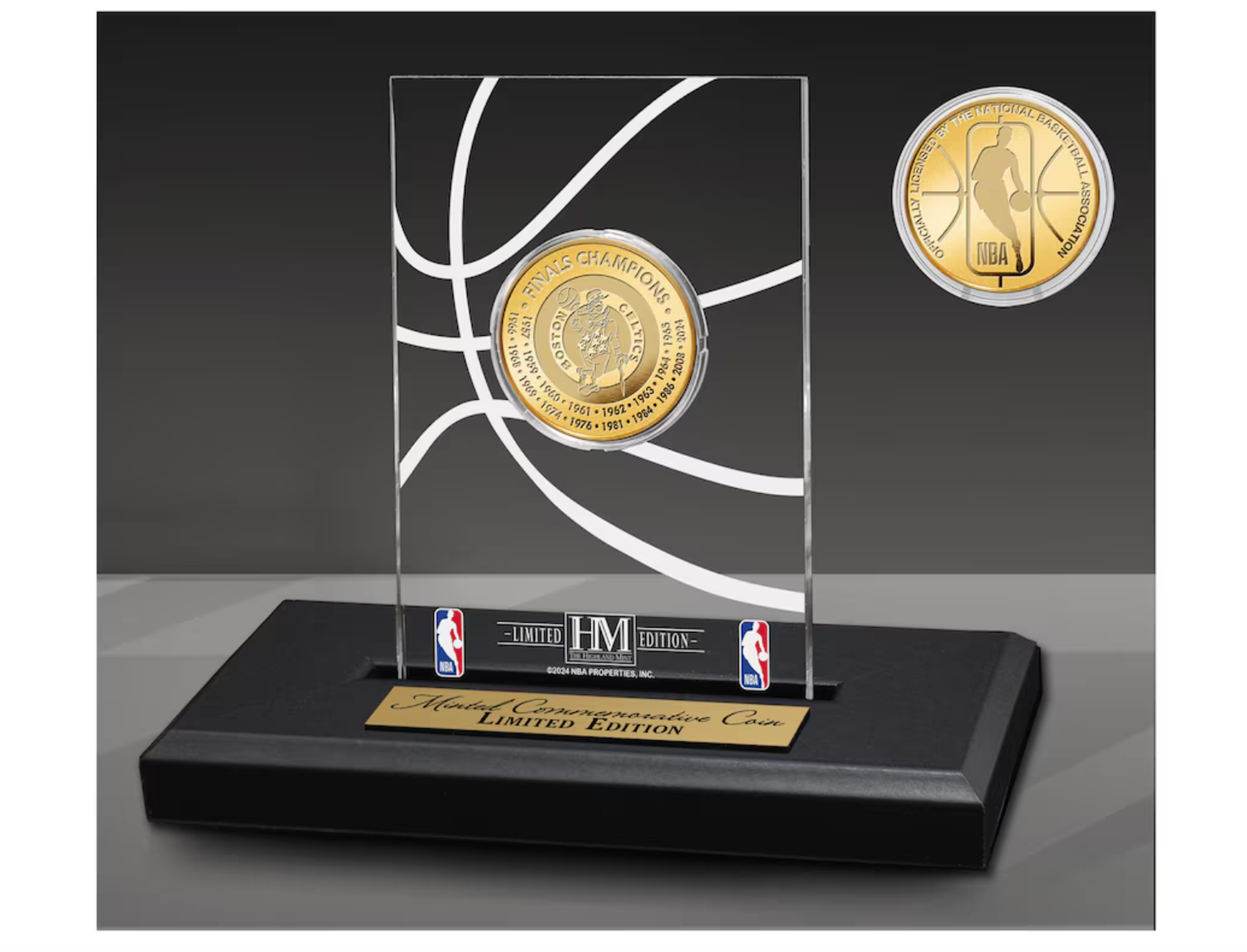 Boston Celtics 18-Time NBA Champions Gold Coin in Acrylic Display