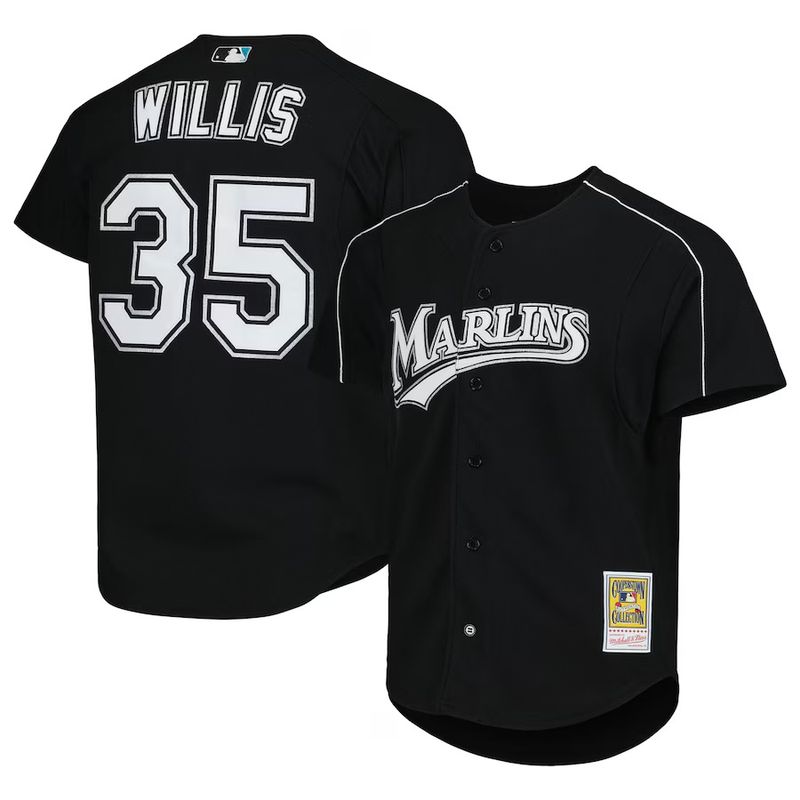 Miami Marlins Dontrelle Willis 2003 Men's Black Mitchell & Ness Mesh Full Button Up Jersey