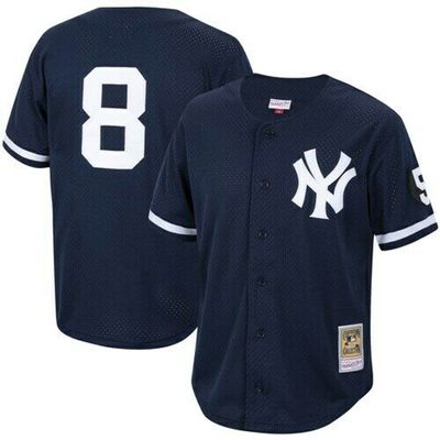 New York Yankees Yogi Berra 1999 Men's Blue Mitchell & Ness Mesh Full Button Up Jersey