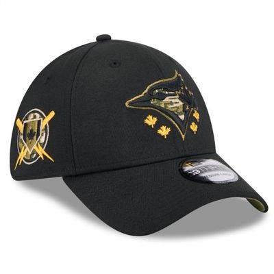 Toronto Blue Jays Men's Black Armed Forces Day New Era 39THIRTY Fitted Flex Hat