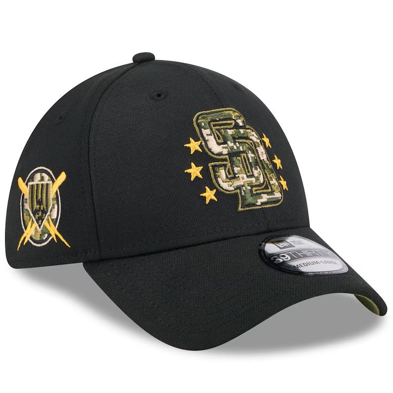 San Diego Padres Men's Black 2024 Armed Forces Day New Era 39THIRTY Fitted Flex Hat