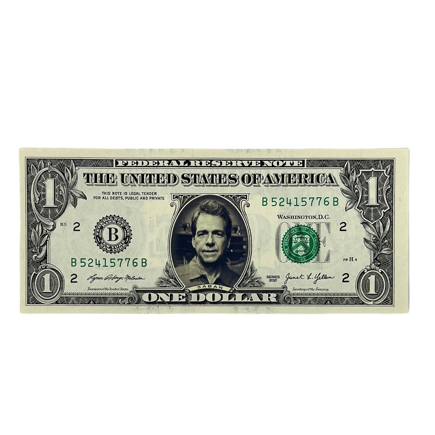 Nick Saban Famous Face Dollar Bill