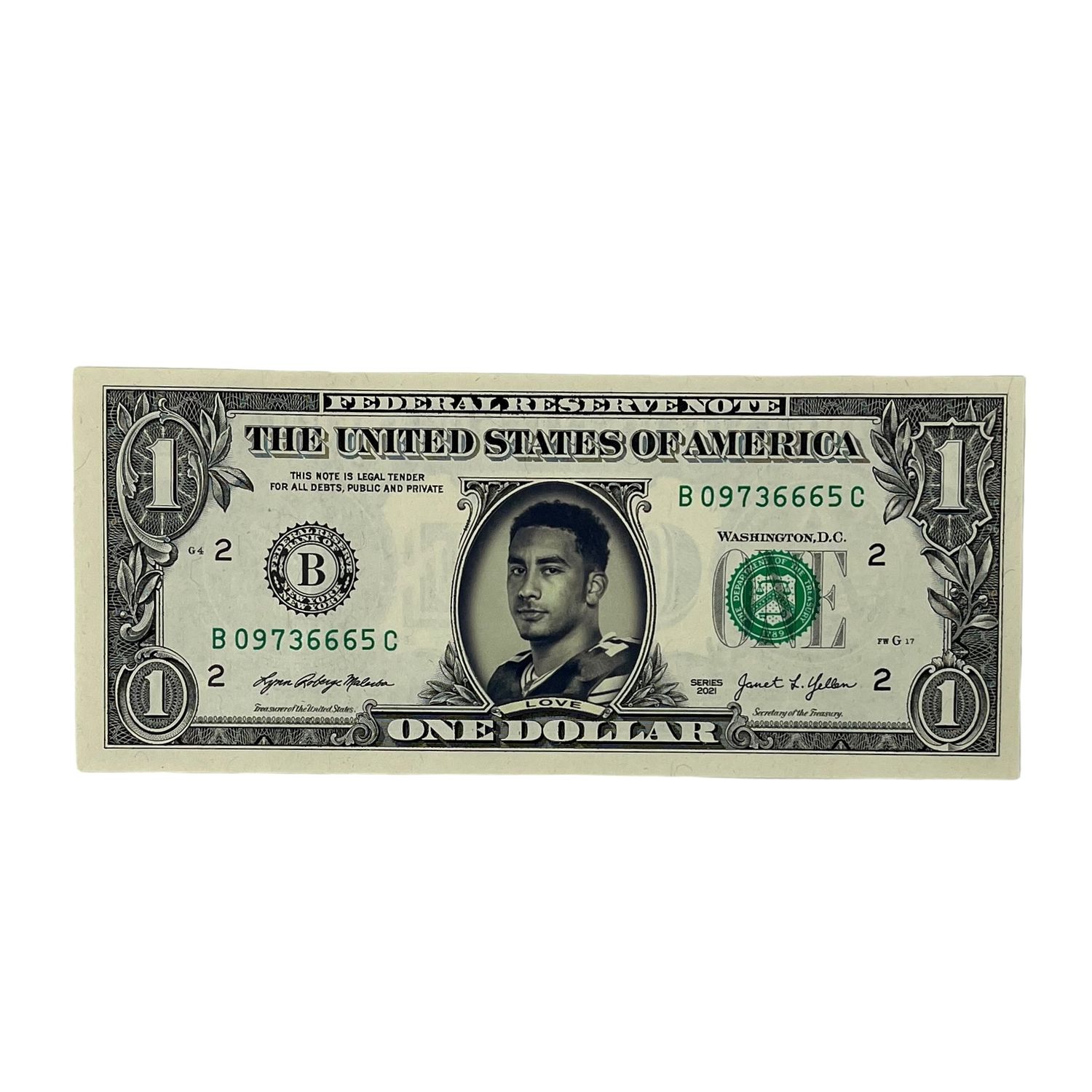Jordan Love Famous Face Dollar Bill