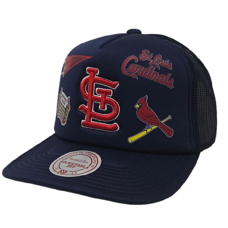 St. Louis Cardinals Men’s Navy Blue Mitchell & Ness Overload Trucker Snapback Hat