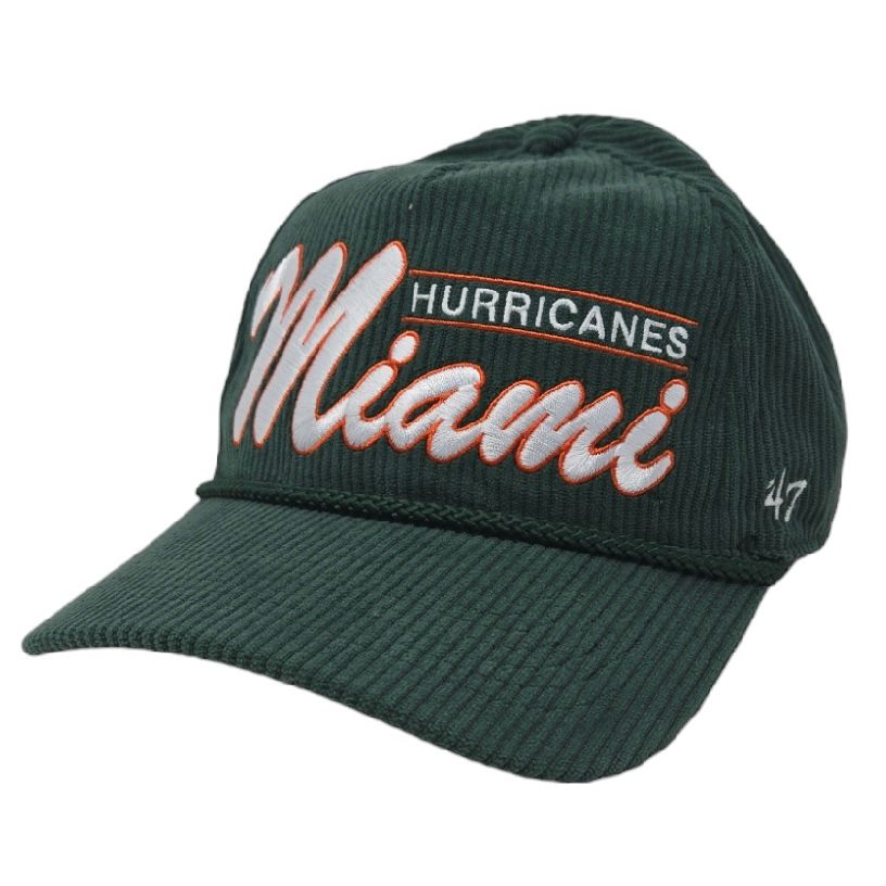 Miami Hurricanes Men’s Green 47 Brand Hitch Corduroy Adjustable Hat