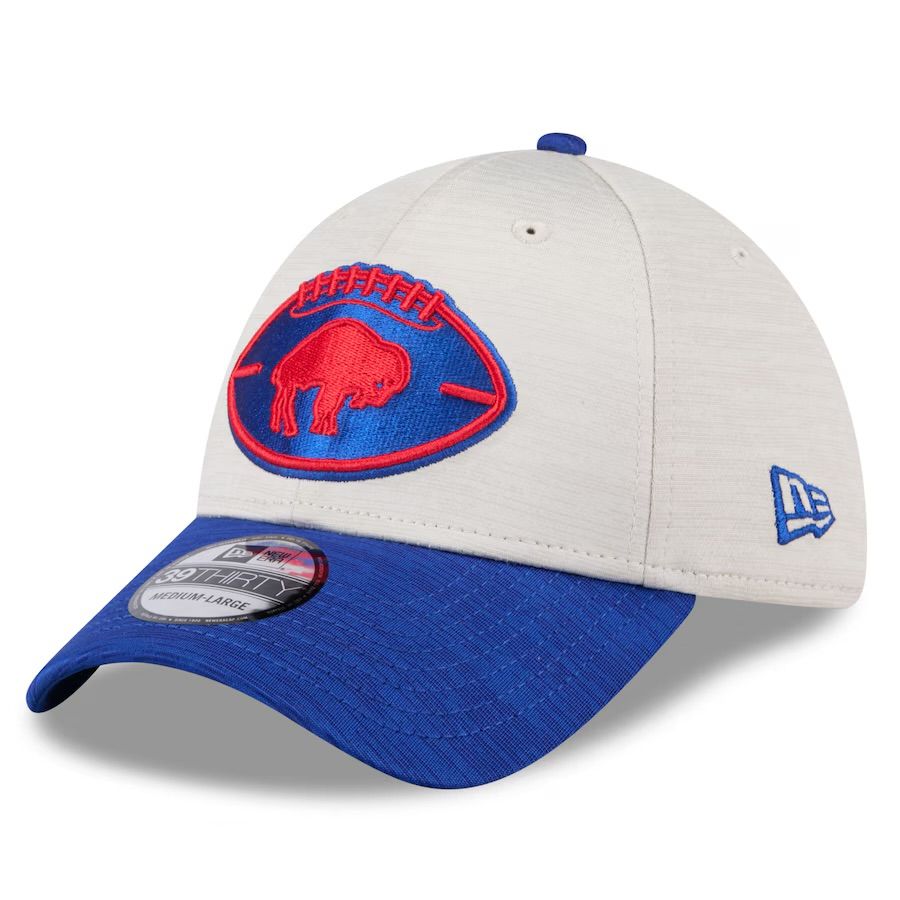 Buffalo Bills Men’s New Era Stone/Royal 2024 Sideline Historic 39THIRTY Flex Hat