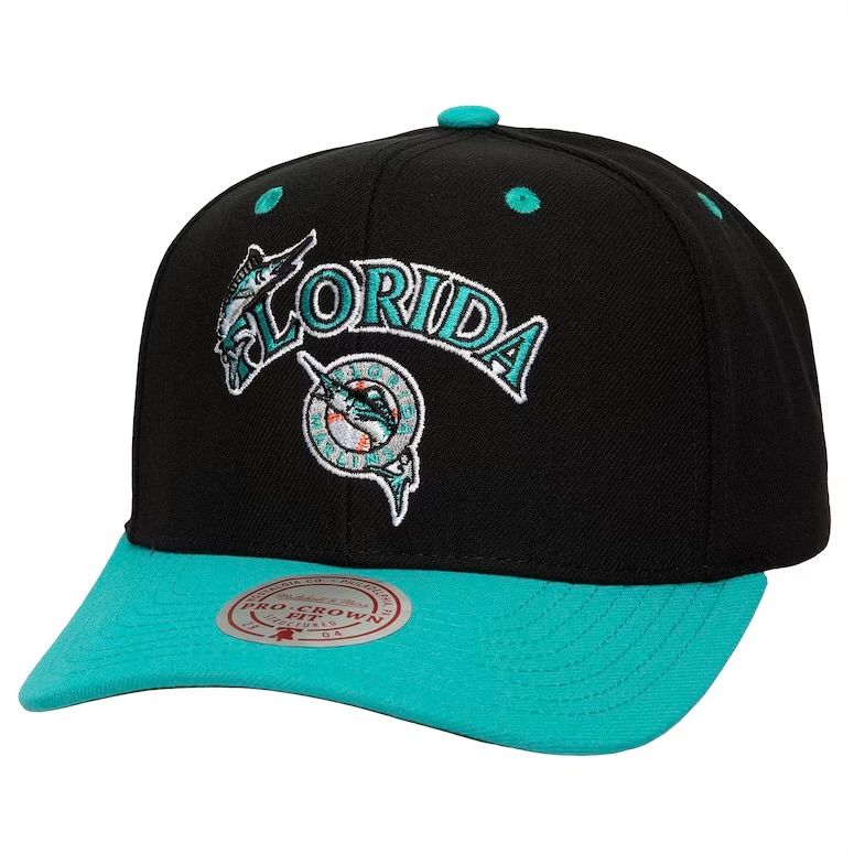 Florida Marlins Men's Black MLB All In 2.0 Mitchell & Ness Pro Snapback Hat