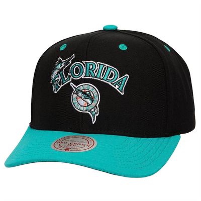Florida Marlins Men's Black MLB All In 2.0 Mitchell & Ness Pro Snapback Hat