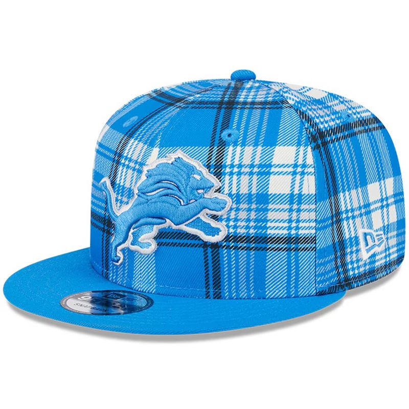 Detroit Lions Men's Plaid New Era Blue 2024 Sideline Statement 9FIFTY Snapback Hat