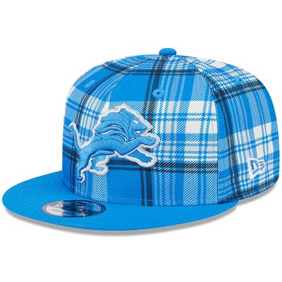 Detroit Lions Men's Plaid New Era Blue 2024 Sideline Statement 9FIFTY Snapback Hat