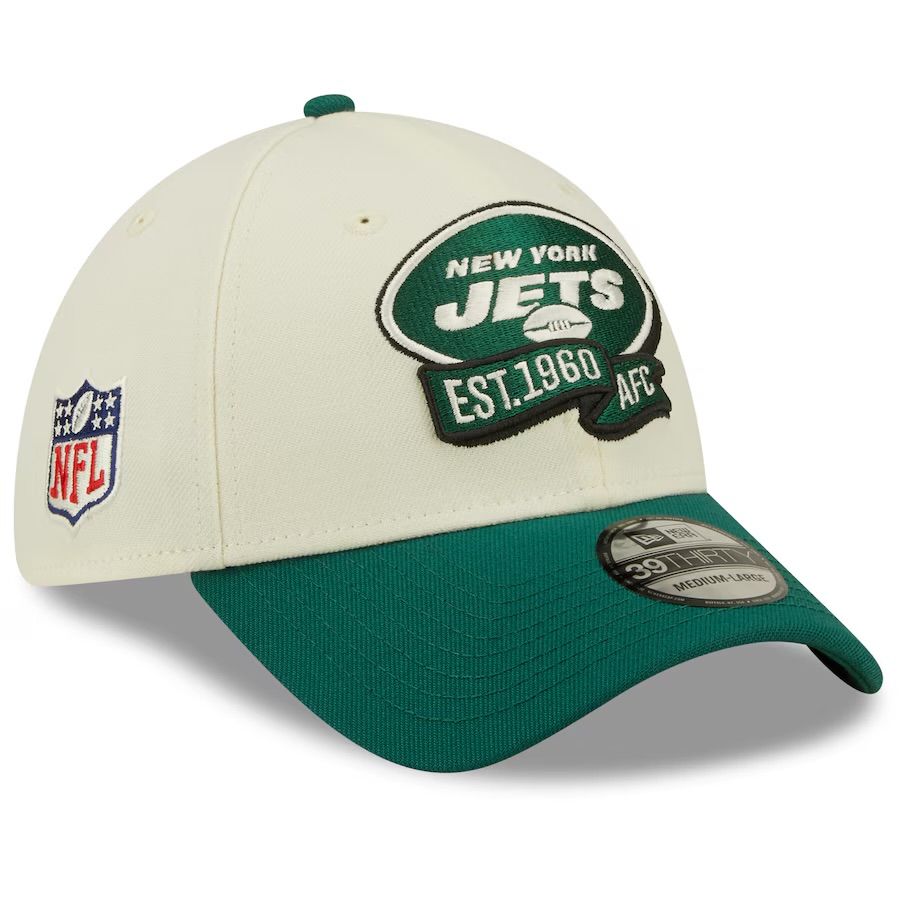 New York Jets Men’s Cream New Era 39Thirty Sideline Official Coach Flex Fit Hat