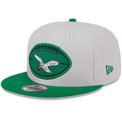 Philadelphia Eagles Men’s 2024 Historic Sideline Cream/Kelly Green New Era 9FIFTY Snapback Hat