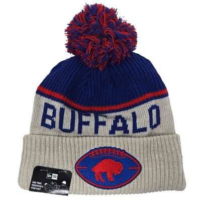 Buffalo Bills Men’s Historic Gray New Era 2024 Knit Pom Hat