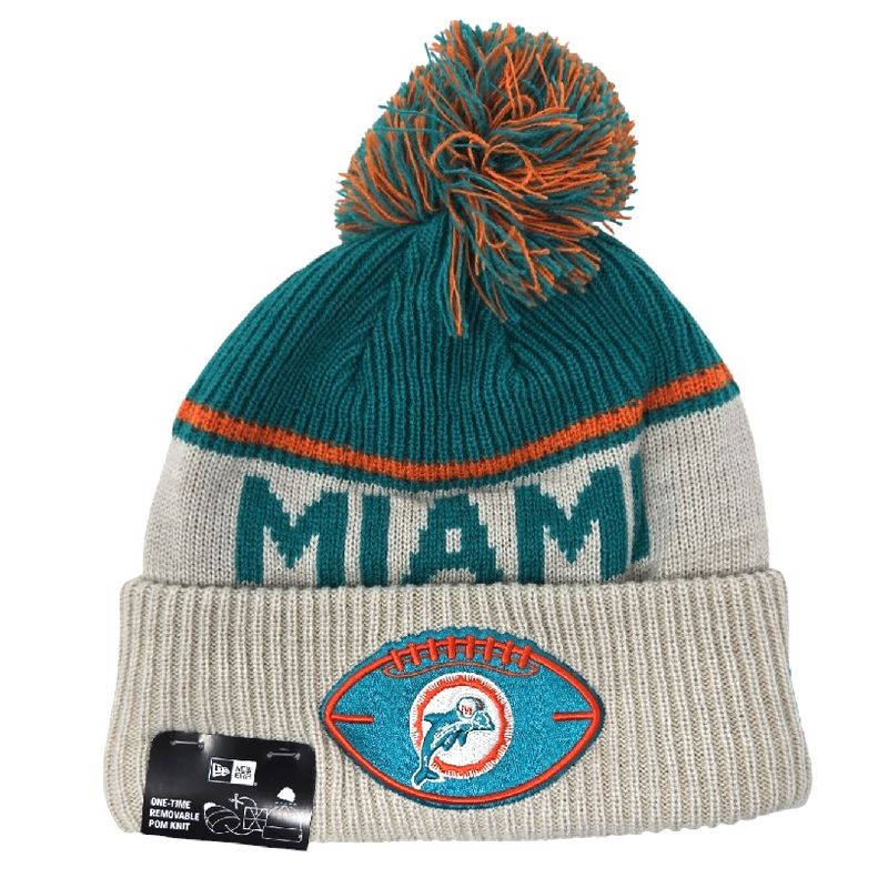 Miami Dolphins Men’s Historic Gray New Era 2024 Knit Pom Hat