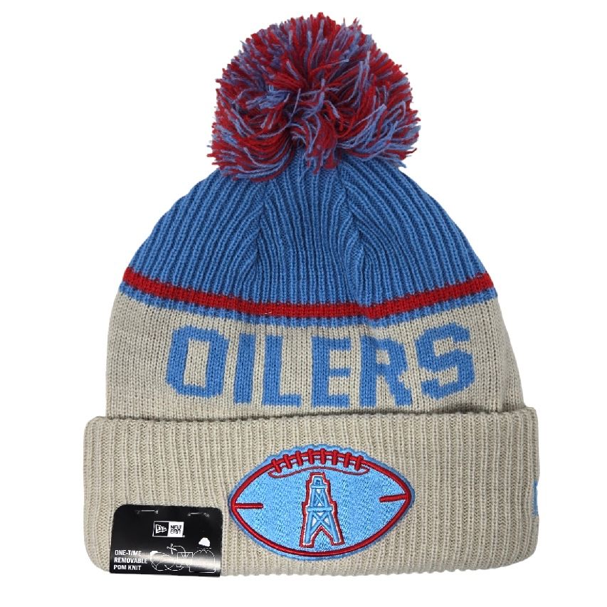 Houston Oilers Men’s Historic Gray New Era 2024 Knit Pom Hat