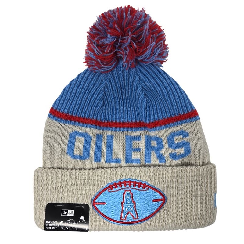 Houston Oilers Men’s Historic Gray New Era 2024 Knit Pom Hat