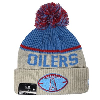 Houston Oilers Men’s Historic Gray New Era 2024 Knit Pom Hat
