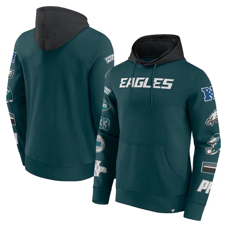 Philadelphia Eagles Men's Fanatics Midnight Green/Black Patched Out Pullover Hoodie
