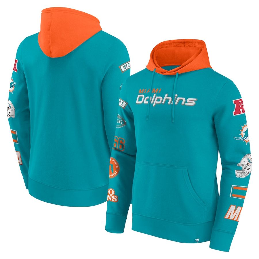 Miami Dolphins Men's Fanatics Aqua/Orange Patched Out Pullover Hoodie