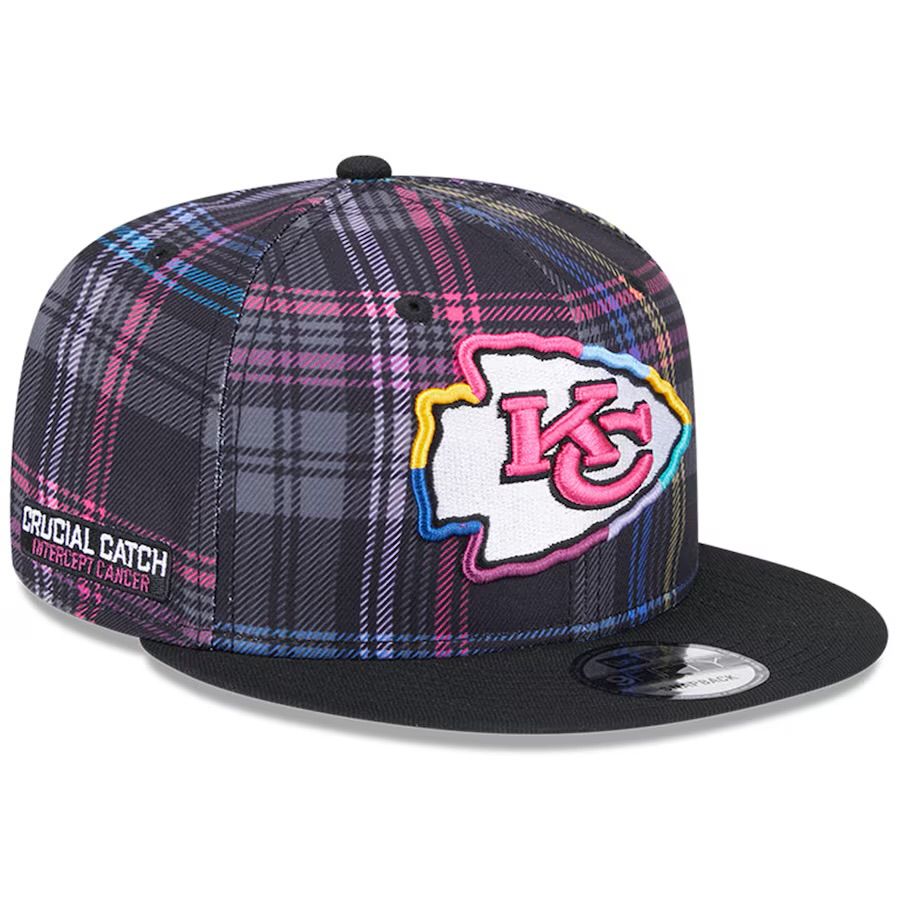 Kansas City Chiefs Men’s New Era Black 2024 NFL Crucial Catch Plaid 9FIFTY Snapback Hat
