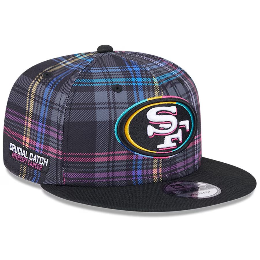 San Francisco 49ers Men’s New Era Black 2024 NFL Crucial Catch Plaid 9FIFTY Snapback Hat