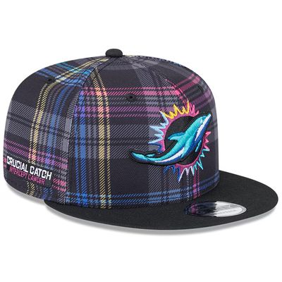 Miami Dolphins Men’s New Era Black 2024 NFL Crucial Catch Plaid 9FIFTY Snapback Hat