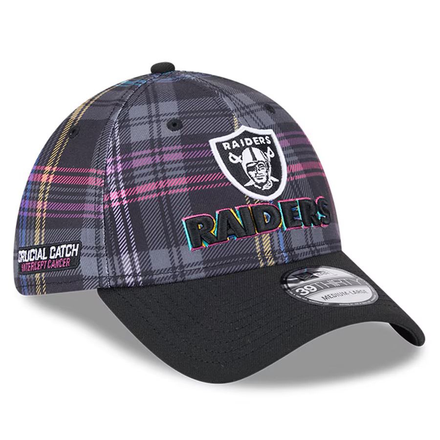 Las Vegas Raiders Men's New Era Black 2024 NFL Crucial Catch Plaid 39THIRTY Flex Hat