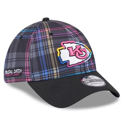 Kansas City Chiefs Men's New Era Black 2024 NFL Crucial Catch Plaid 39THIRTY Flex Hat