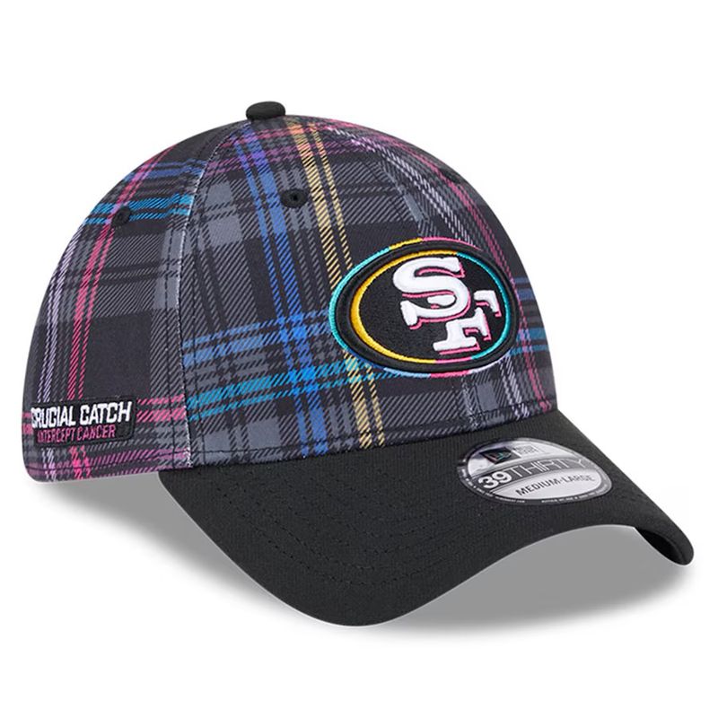 San Francisco 49ers Men's New Era Black NFL Crucial Catch Plaid 39THIRTY Flex Hat