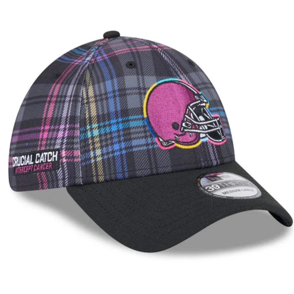 Cleveland Browns Men's New Era Black 2024 NFL Crucial Catch Plaid 39THIRTY Flex Hat